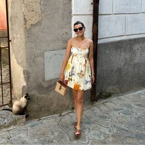 Zara Floral Mini Dress - White, Yellow, Orange, Blue